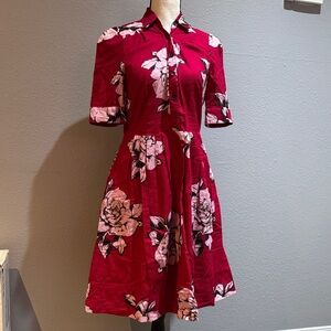 Maeve from Anthropology Button-Front Midi Dress in Berry Floral